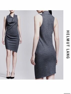 Helmut Lang Greige Draped Asymmetric Sleeveless Dress